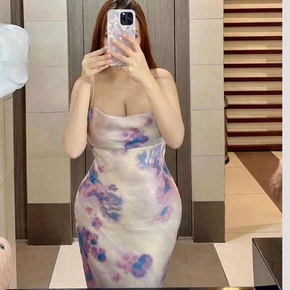 NWT ZARA SATIN EFFECT OPEN BACK LONG DRESS Pink Lilac - Picture 6 of 8